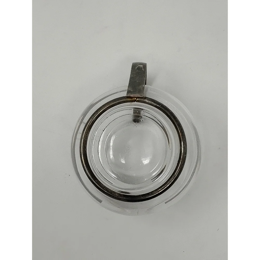 Minimalist Retro Vintage MCM Glass Creamer Pitcher Silver Tone Metal Base 3in